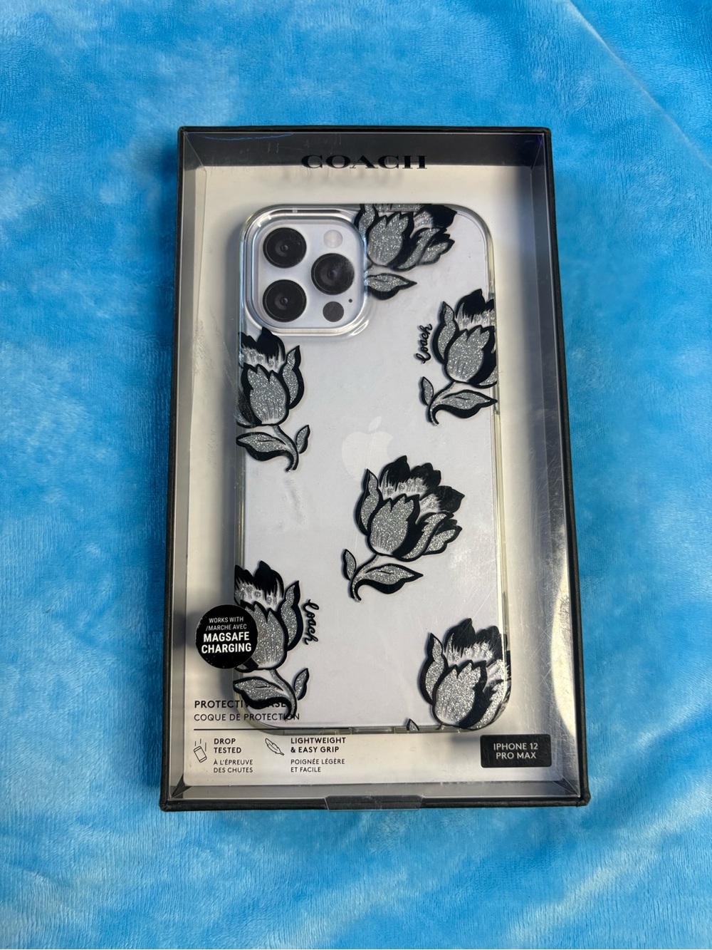 Coach Clear iPhone 12 Pro Max Case with Black Floral Appliqué
